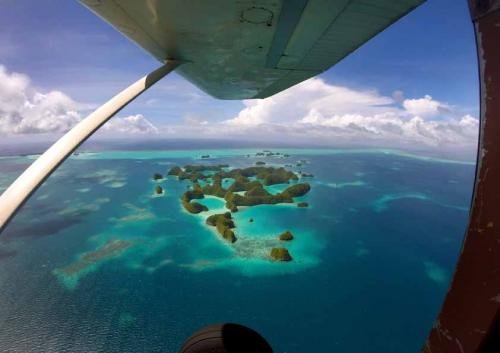 Aerial view of the Rock Islands, Palau, Micronesia, Oceania, Pac